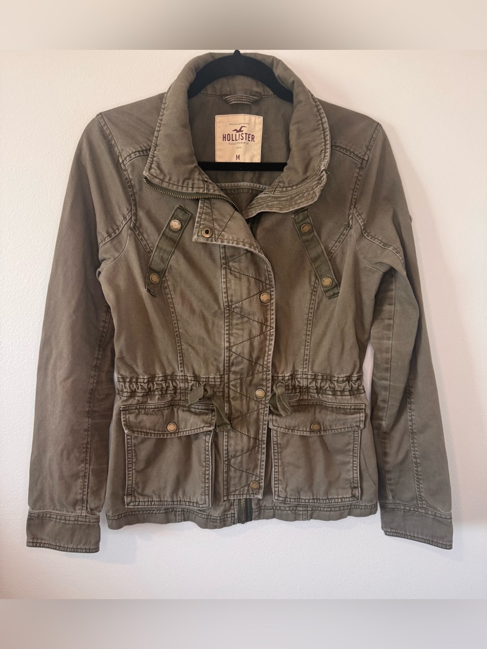Hollister Women’s Medium Olive Green Military Utility Jacket Y2K Grunge
